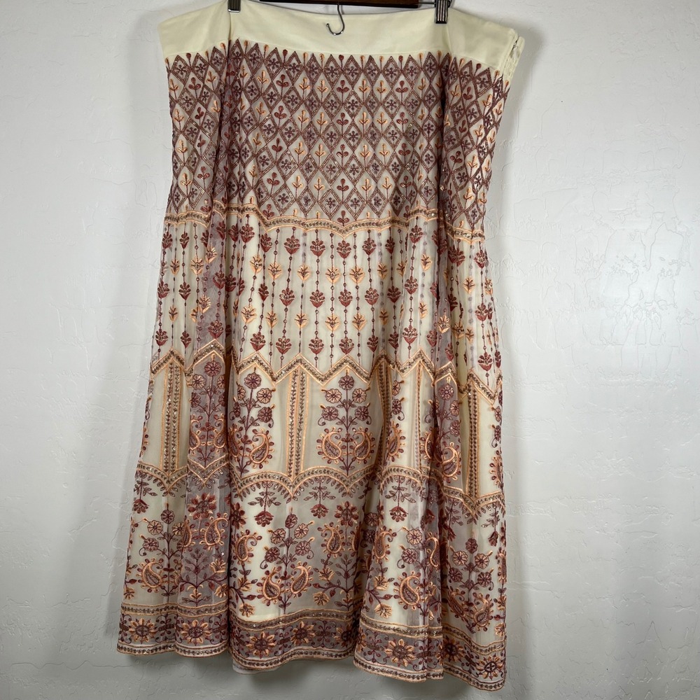 Soft Surroundings Embroidered Mesh Sequin Maxi Skirt Cream Boho 3X 5FU05